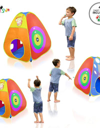 Gift for Toddler Boys & Girls, Ball Pit, Play Tent and Tunnels for Kids, Best Birthday Gift for 1 2 3 4 5 Year Old Pop Up Baby Play Toy, Target Game w/ 4 Darts Indoor & Outdoor
