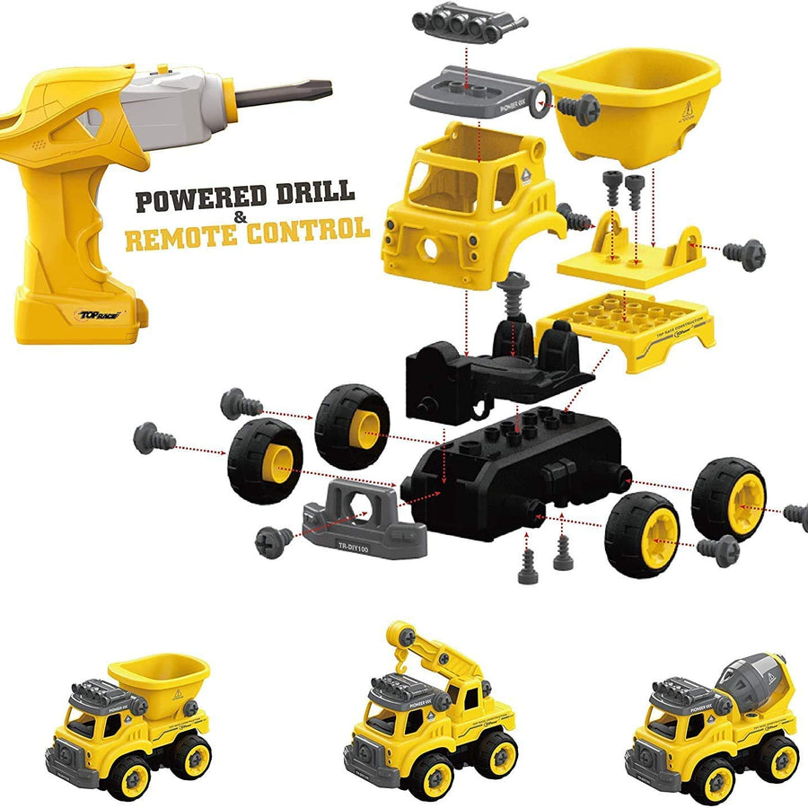 Take Apart Toys with Electric Drill | Converts to Remote Control Car | 3 in one Construction Truck Take Apart Toy for Boys | Gift Toys for Boys 3,4,5,6,7 Year Olds | Kids Stem Building Toy