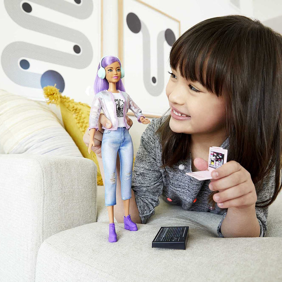 Barbie Career of The Year Music Producer Doll (12-in), Colorful Purple Hair, Trendy Tee, Jacket & Jeans Plus Sound Mixing Board, Computer & Headphone Accessories, Great Toy Gift