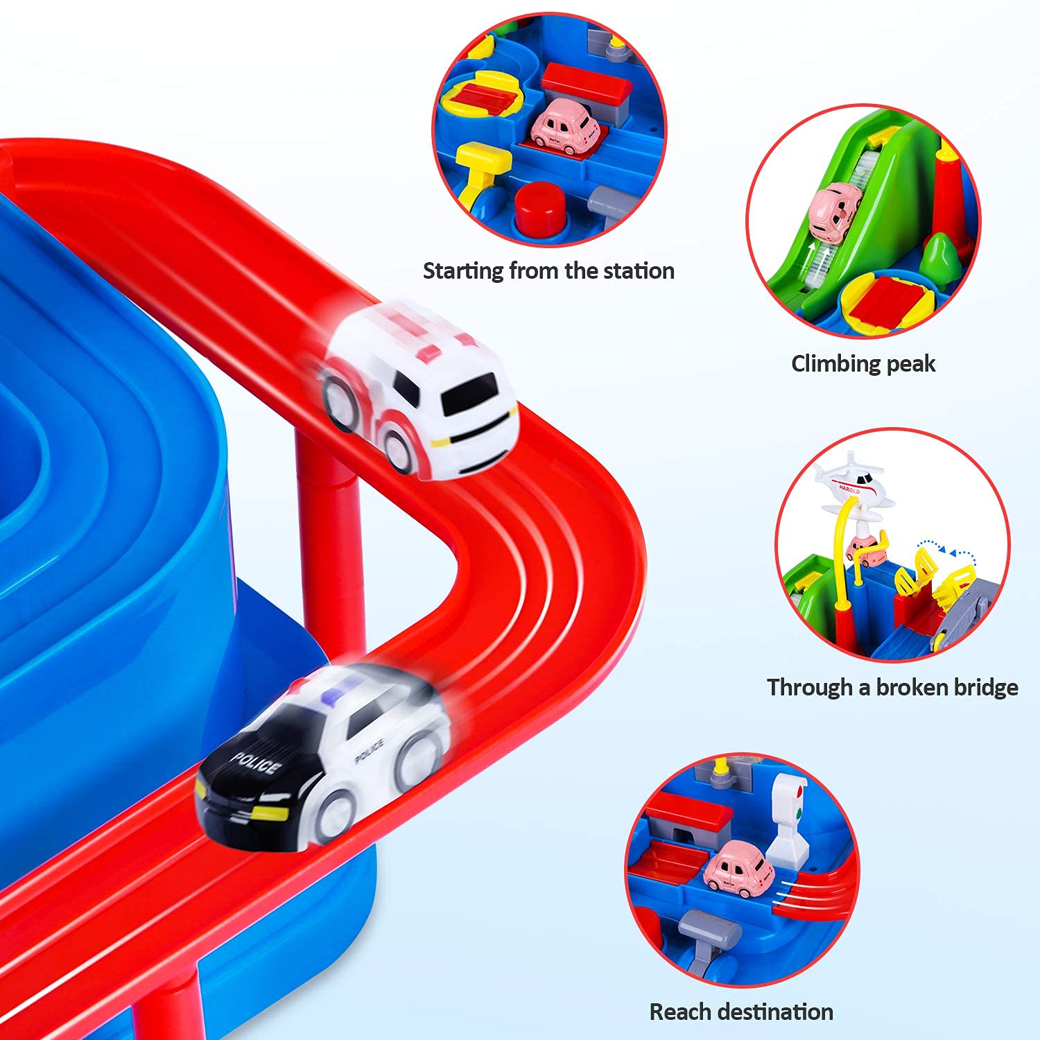 Yezi Car Adventure Toys, City Rescue Preschool Educational Toy Vehicle, Parent-Child Interactive Racing Kids Toy, Puzzle Car Race Tracks Parking Playsets for 3 4 5 6 7 8 Year Old Toddlers Boys Girls