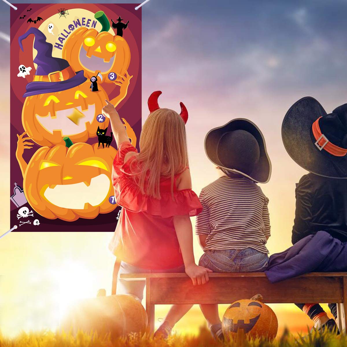 Halloween Toss Games Pumpkin Bean Bag Party Games Halloween Games for Kids Party with 3 Bean Bags for Kids Party Decoration