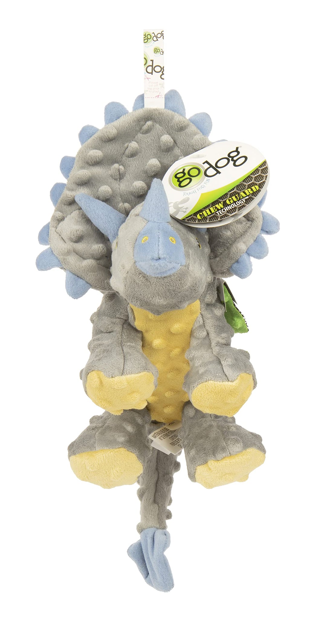 godog Dinos Triceratops with Chew Guard Technology Tough Plush Dog Toy, Grey, Large