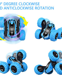 Remote Control car,2.4GHz Electric Race Stunt Car,Double Sided 360° Rolling Rotating Rotation, LED Headlights RC 4WD High Speed Off Road for 3 4 5 6 7 8-12 Year Old Boy Toys (Blue)

