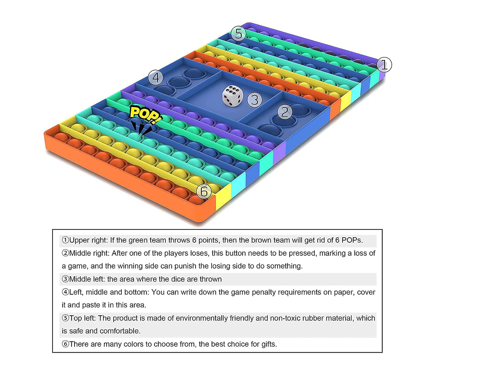 coroto Big Size Push Pop Game Fidget Toy, Silicone Rainbow Chess Board Bubble Popper Fidget Sensory Toys for Parent Child, Interactive Jumbo Stress Relief Figetget Toy Gifts for Kid Adult