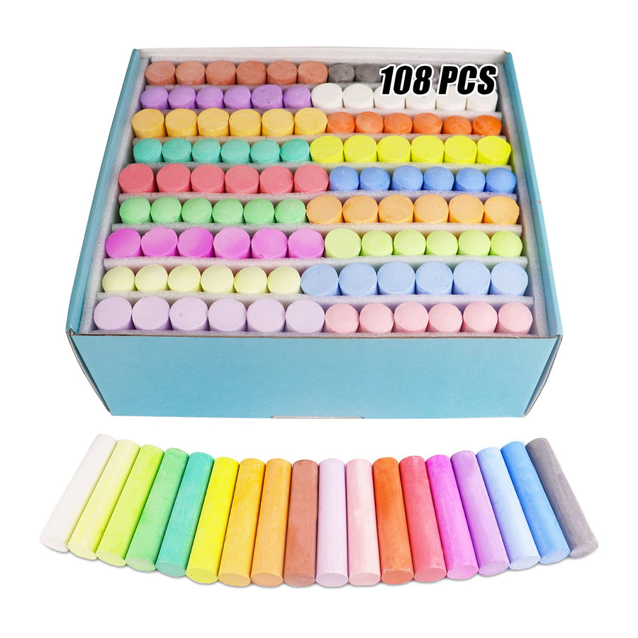 Sidewalk Chalk Painting, Jumbo Chalk Present for Kids, Sidewalk Painting Outdoor Art Kid Chalk, Washable Chalk, Bulk Sidewalk Chalk Sets 108 Pcs.