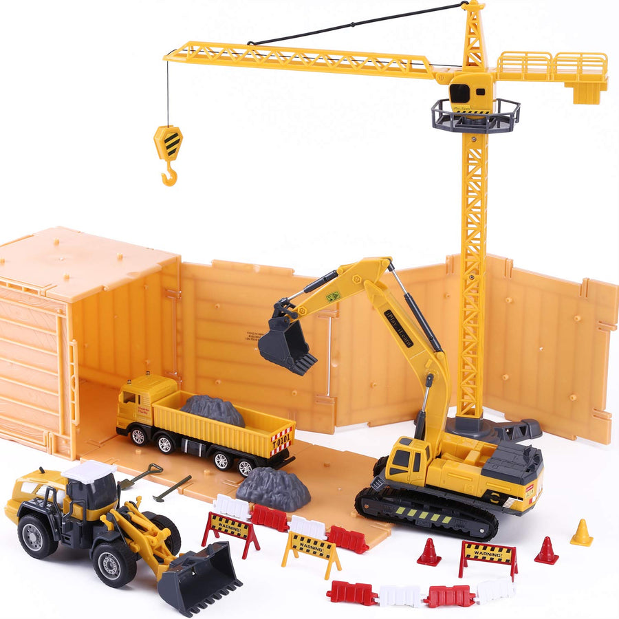 iPlay, iLearn Construction Site Vehicles Toy Set, Kids Engineering Playset, Tractor, Digger, Crane, Dump Trucks, Excavator, Cement, Steamroller, Birthday Gift for 3 4 5 Year Old Toddlers Boys Children