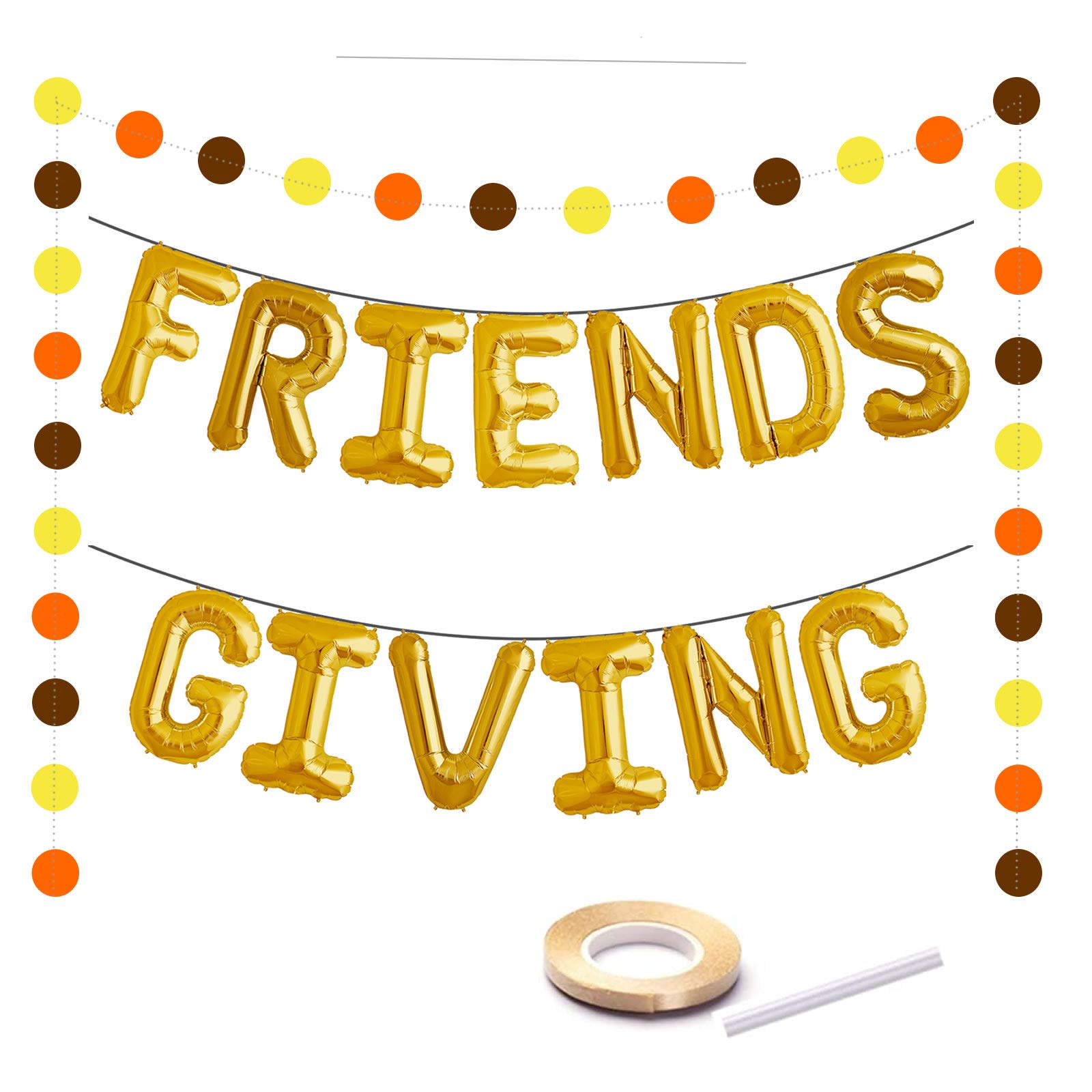 Friends Giving Decoration Gold Foil Letter 16 Inches Tall Balloons Banner Thanksgiving Centerpiece Friends Party Backdrop Fall Decor Circle Dots Garlands…