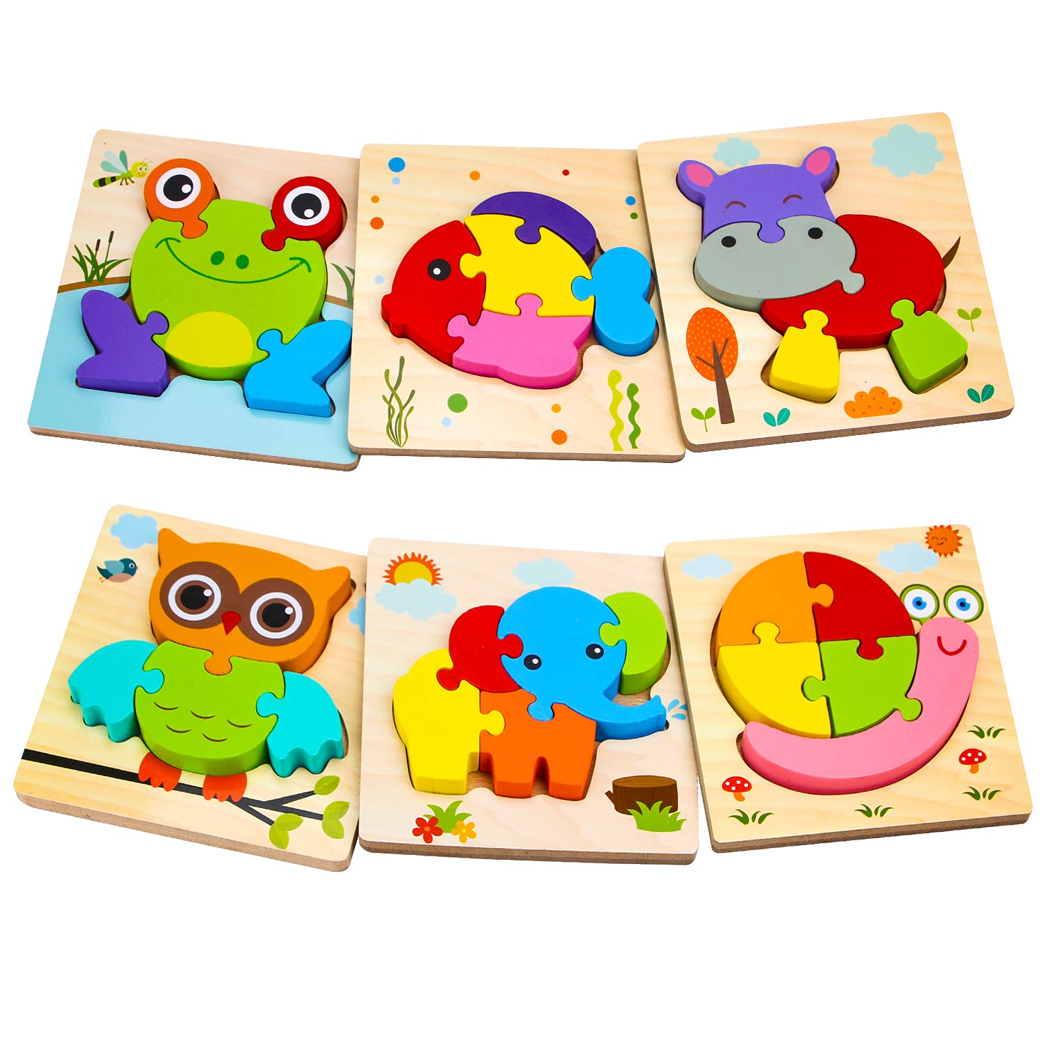 SKYFIELD Wooden Animal Toddler Puzzles for 1 2 3 Years Old Boys & Girls, Baby STEM Educational Toy Gift with 4 Animals Montessori Bright Color Shapes Learning Puzzles,Great Gift Ideas for 1-3