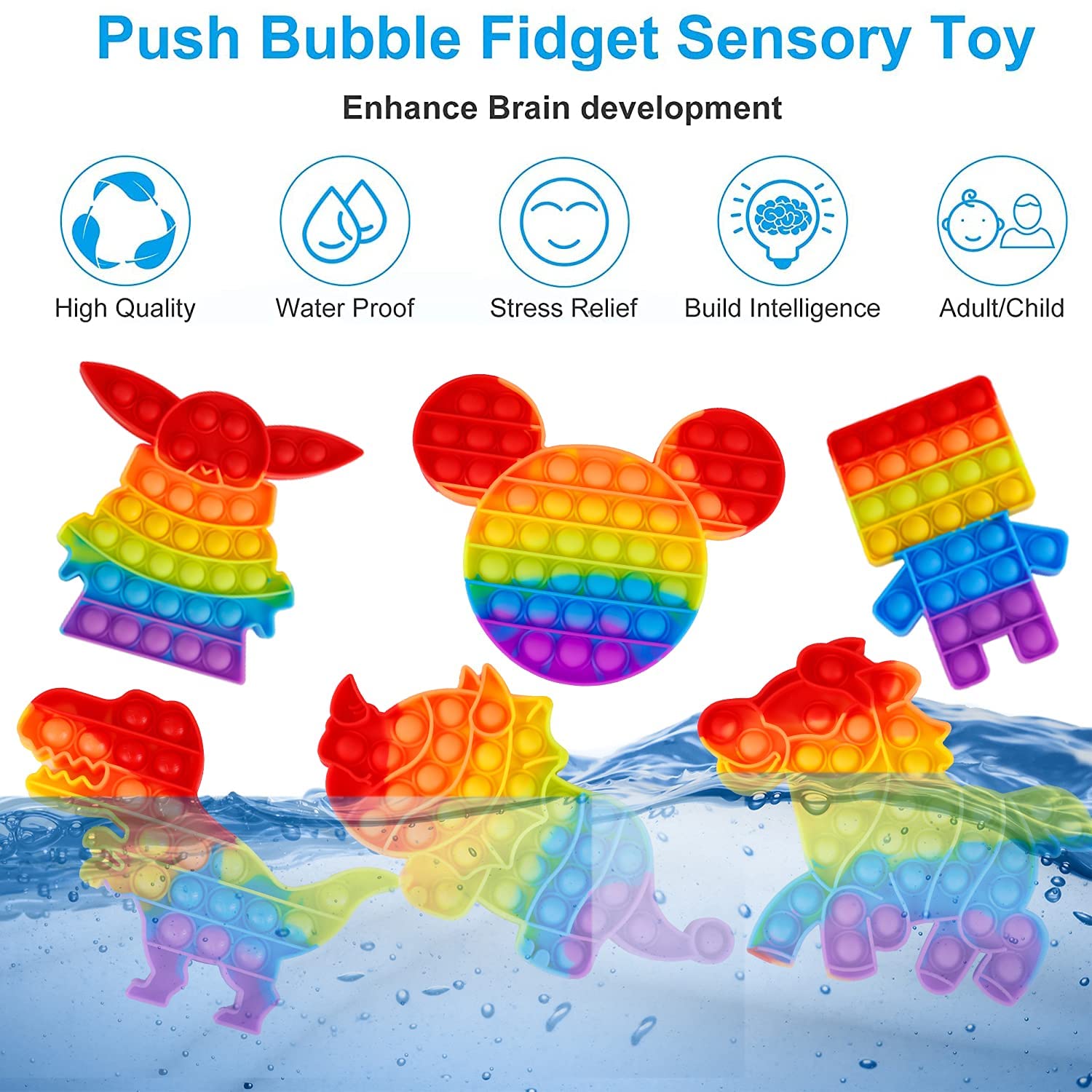 6 Packs Popitsfidgets Toy for Boys，Poppers It Popits Pops Popet Popitsfidgets Press Pop Bubble Sensory Stress Relief Satisfying Game Toy Package Fidgettoy Set Rainbow Mouse Dinosaur Space Robot