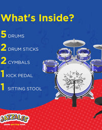 EMAAS Kids Jazz Drum Set for Kids – 5 Drums, 2 Drumsticks, Kick Pedal, Cymbal Chair, Stool – Ideal Gift Toy for Kids, Teens, Boys & Girls - Stimulates Musical Talent Imagination and Creativity
