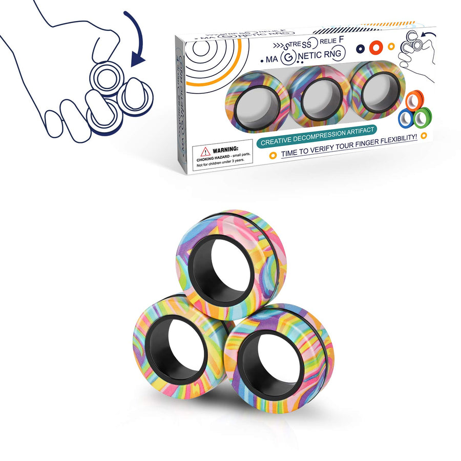 Magnetic Rings Fidget Toy Set, Idea ADHD Fidget Toys, Adult Fidget Magnets Spinner Rings for Anxiety Relief Therapy, Fidget Pack Great Gift for Adults Teens Kids (3PCS)