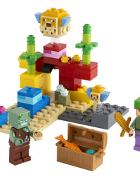 LEGO Minecraft The Coral Reef 21164 Hands-on Minecraft Marine Toy Featuring Alex, a Drowned and 2 Cool Puffer Fish, New 2021 (92 Pieces)
