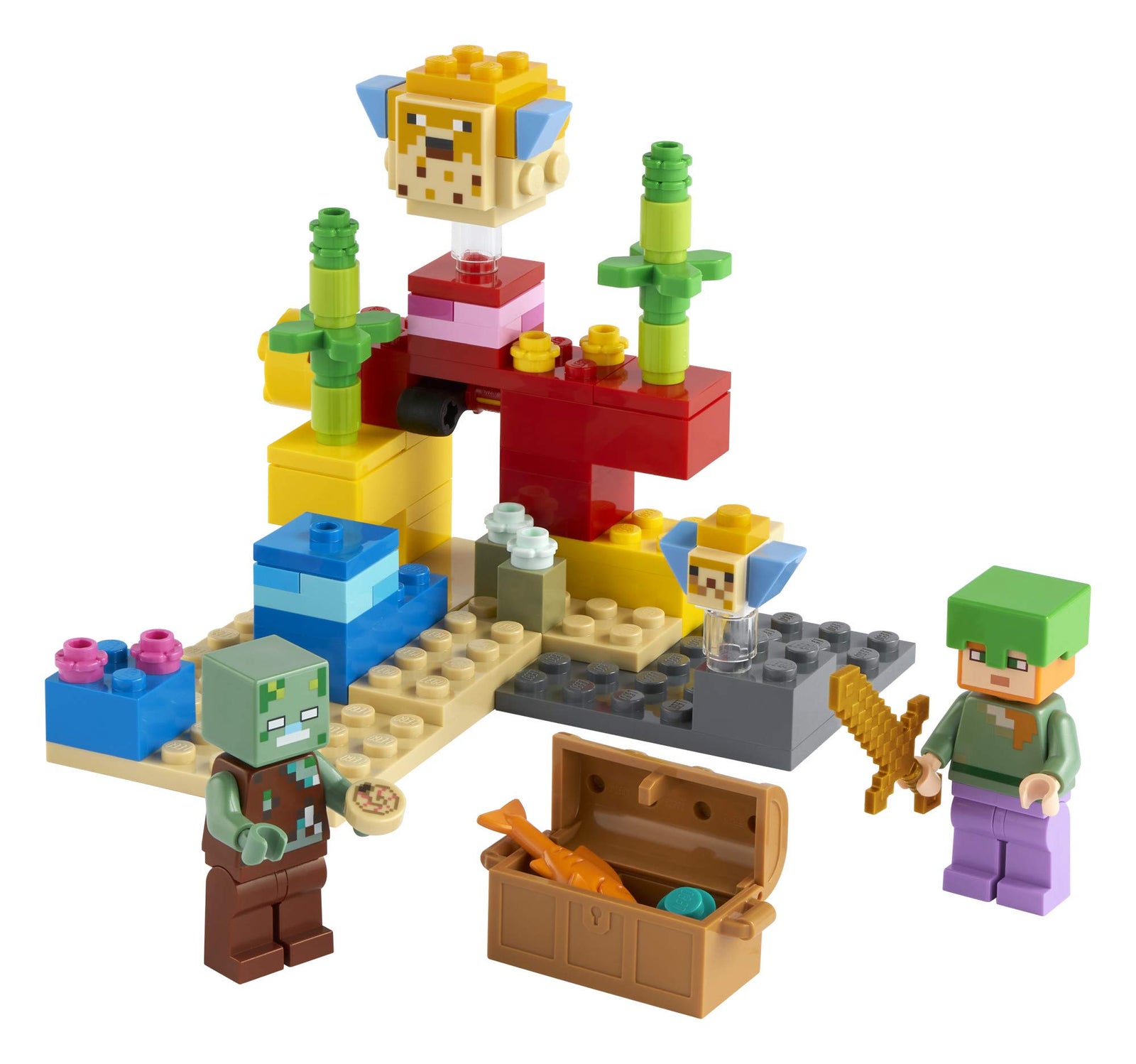 LEGO Minecraft The Coral Reef 21164 Hands-on Minecraft Marine Toy Featuring Alex, a Drowned and 2 Cool Puffer Fish, New 2021 (92 Pieces)