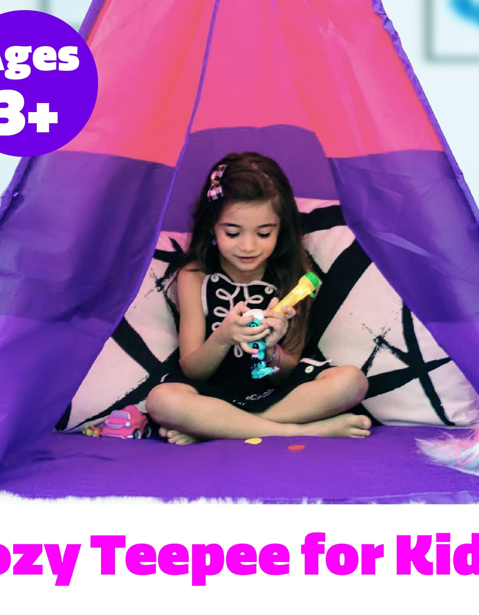 USA Toyz Happy Hut Teepee Tent for Kids - Indoor Pop Up Teepee Kids Playhouse Tent for Boys and Girls with Included Flashlight Projector Toy and Portable Play Tent Storage Bag (Blue)