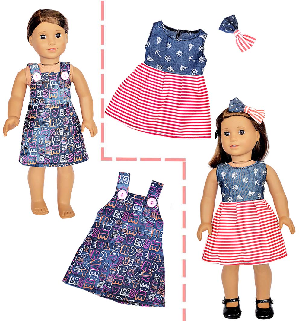 20 Pcs American Doll Clothes and Accessories fit American 18 inch Girl Dolls - Including 8 Complete Set Toys Doll Outfits and 2 Pairs Shoes, Doll Accessories with Cap, Underwear and Hair Clip