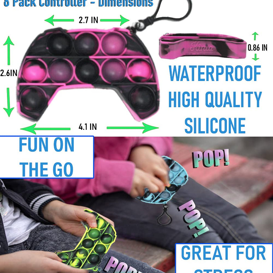 KINIA 8 Pack Fidget Toys Mini Pop It Sensory Controller Toy Fidgets Keychain - Patent Pending - Controller Shaped Keychain Pop It Toy for Kids Children Adults (8 Pack, Controller Multicolor)