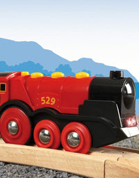 BRIO World 33592 Mighty Red Action Locomotive | Battery Operated Toy Train With Light and Sound Effects for Kids Age 3 and Up
