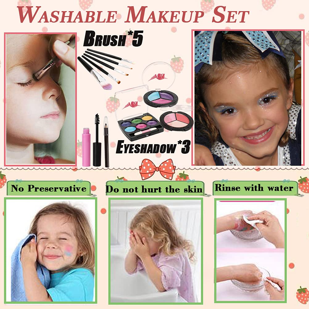 Kids Washable Makeup Girls Toys - Real Make Up Set Washable Make up Kit for Toddler Kids Girl Children Princess Pretend Play Christmas Birthday Gift Toys for Girl Aged 3 4 5 6