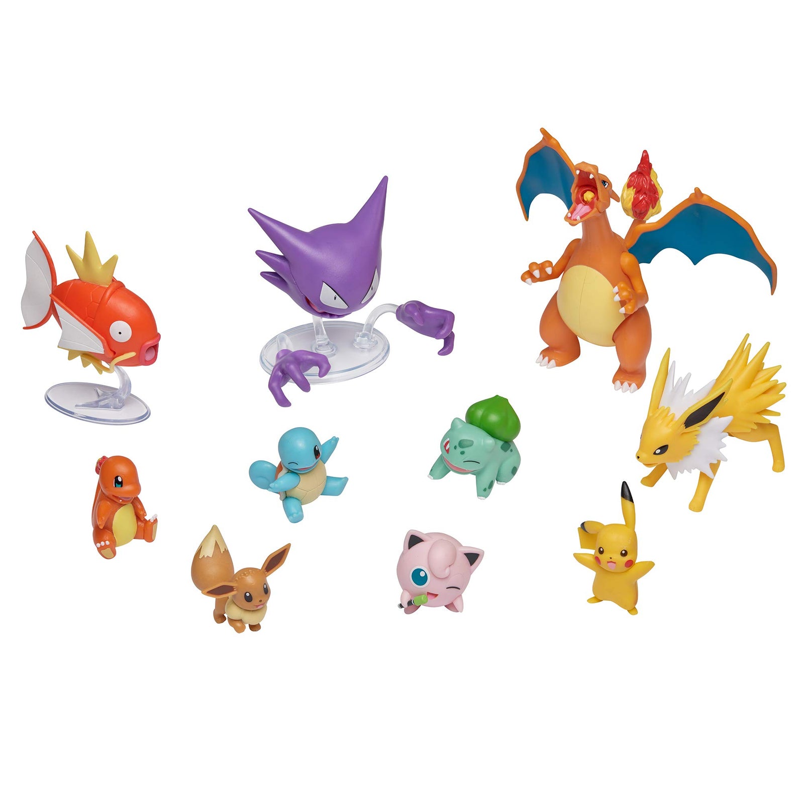 Pokemon Official Ultimate Battle Figure 10-Pack - 2" Pikachu, 2" Charmander, 2" Squirtle, 2" Bulbasaur, 2" Eevee, 2" Jigglypuff, 3" Magikarp, 3" Haunter, 3" Jolteon, 4.5” Charizard (Amazon Exclusive)
