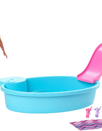 Barbie Doll, 11.5-Inch Blonde, and Pool Playset with Slide and Accessories, Gift for 3 to 7 Year Olds
