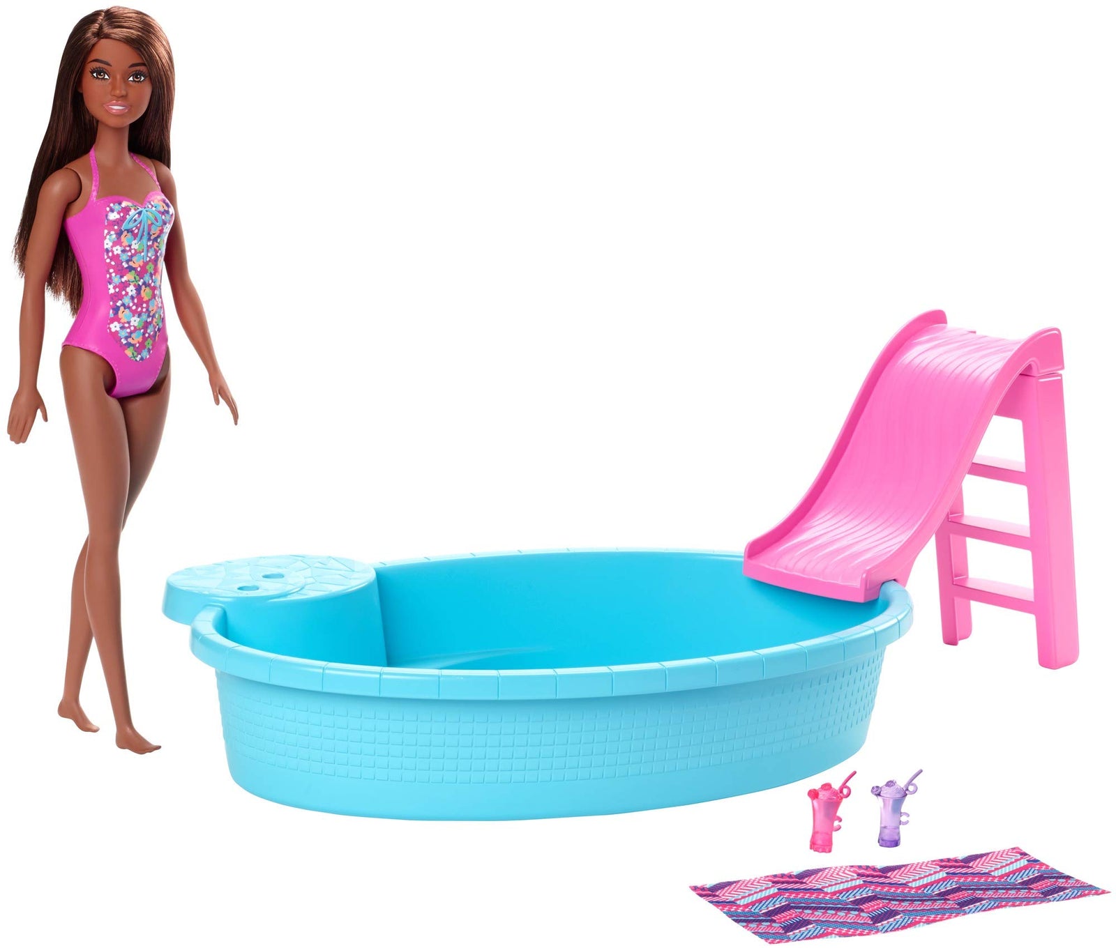 Barbie Doll, 11.5-Inch Blonde, and Pool Playset with Slide and Accessories, Gift for 3 to 7 Year Olds