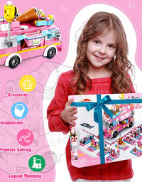 VATOS Girls Building Blocks Toys 553 Pieces Ice Cream Truck Set Toys for Girls 25 Models Pink Building Bricks Toys STEM Toys Construction Play Set for Kids Best Gifts for Girls Age 6-12 and Up
