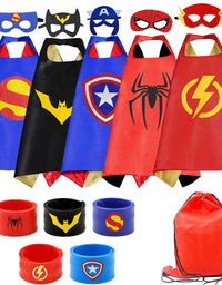 RioRand Kids Dress Up 5PCS Superhero Capes Set and Slap Bracelets for Boys Costumes Birthday Party Gifts

