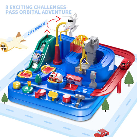 TEMI Kids Race Track Toys for Boy Car Adventure Toy for 3 4 5 6 7 Years Old Boys Girls, Puzzle Rail Car, City Rescue Playsets Magnet Toys w/ 3 Mini Cars, Preschool Educational Car Games Gift Toys