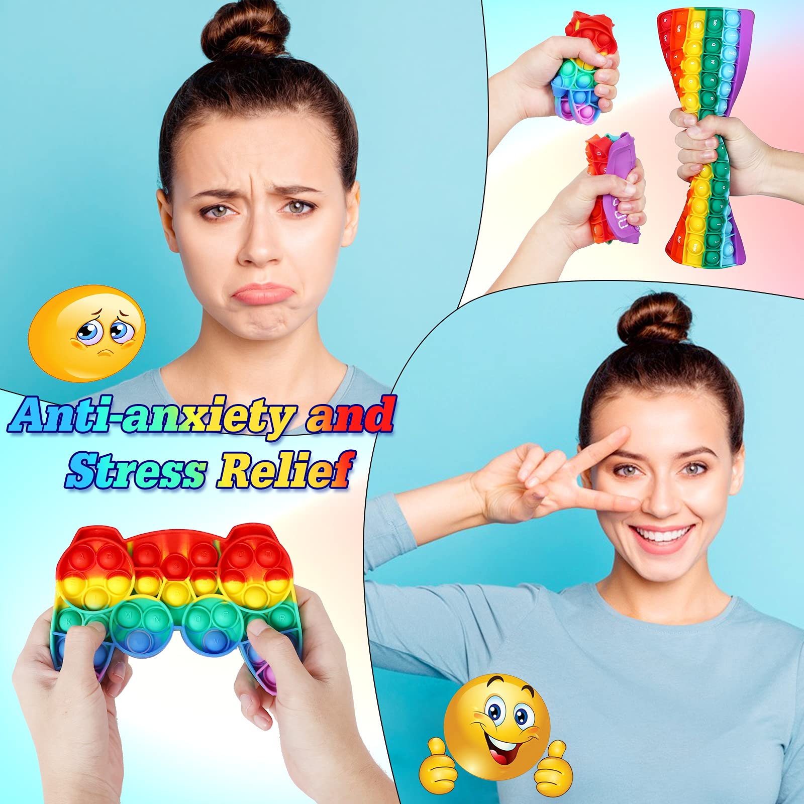 iTechjoy Fidget Toys Set, Bubble Popping Push Popper Sensory Fidget Toys, Pop On Its Stress Relief Toy Popits for Autism,ADD,ADHD, Educational Game Toy for Kids Adults,Hamburger&Fries&Coke Cup Shapes