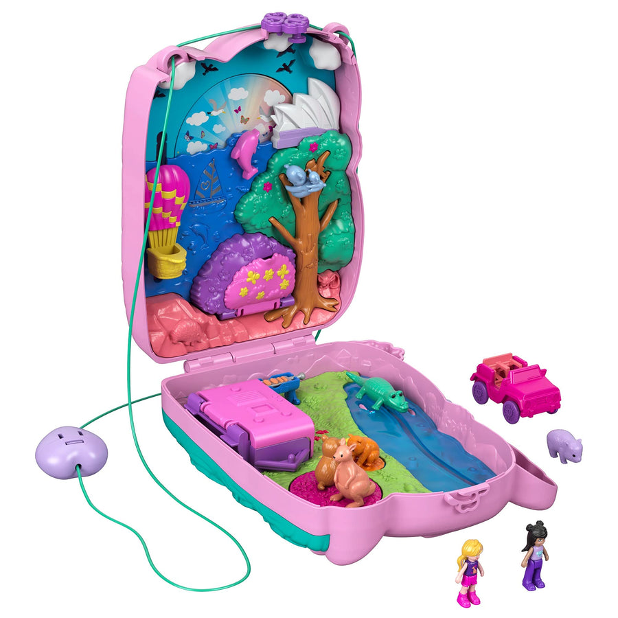 Polly Pocket Koala Adventures Wearable Purse Compact with Micro Polly Doll & Friend Doll, 8 Outdoor-Related Features, 5 Animals & Removable Vehicle Accessory, Great Gift for Ages 4 Years Old & Up