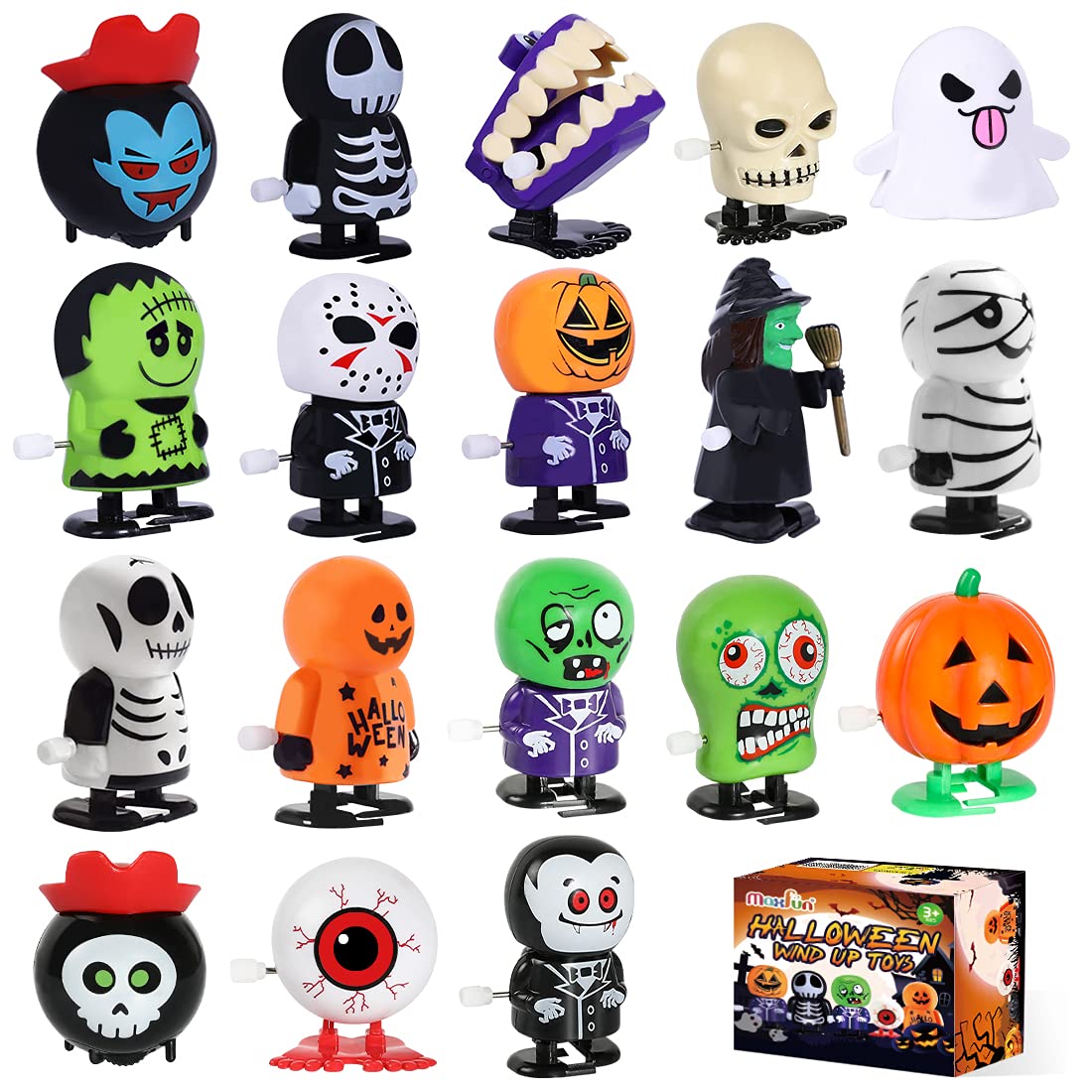 Max Fun 18pcs Halloween Toys Wind Up Toy Assortment for Kids Halloween Party Favors Treat Bag Stuffers Goody Bag Filler Halloween Treats Prizes