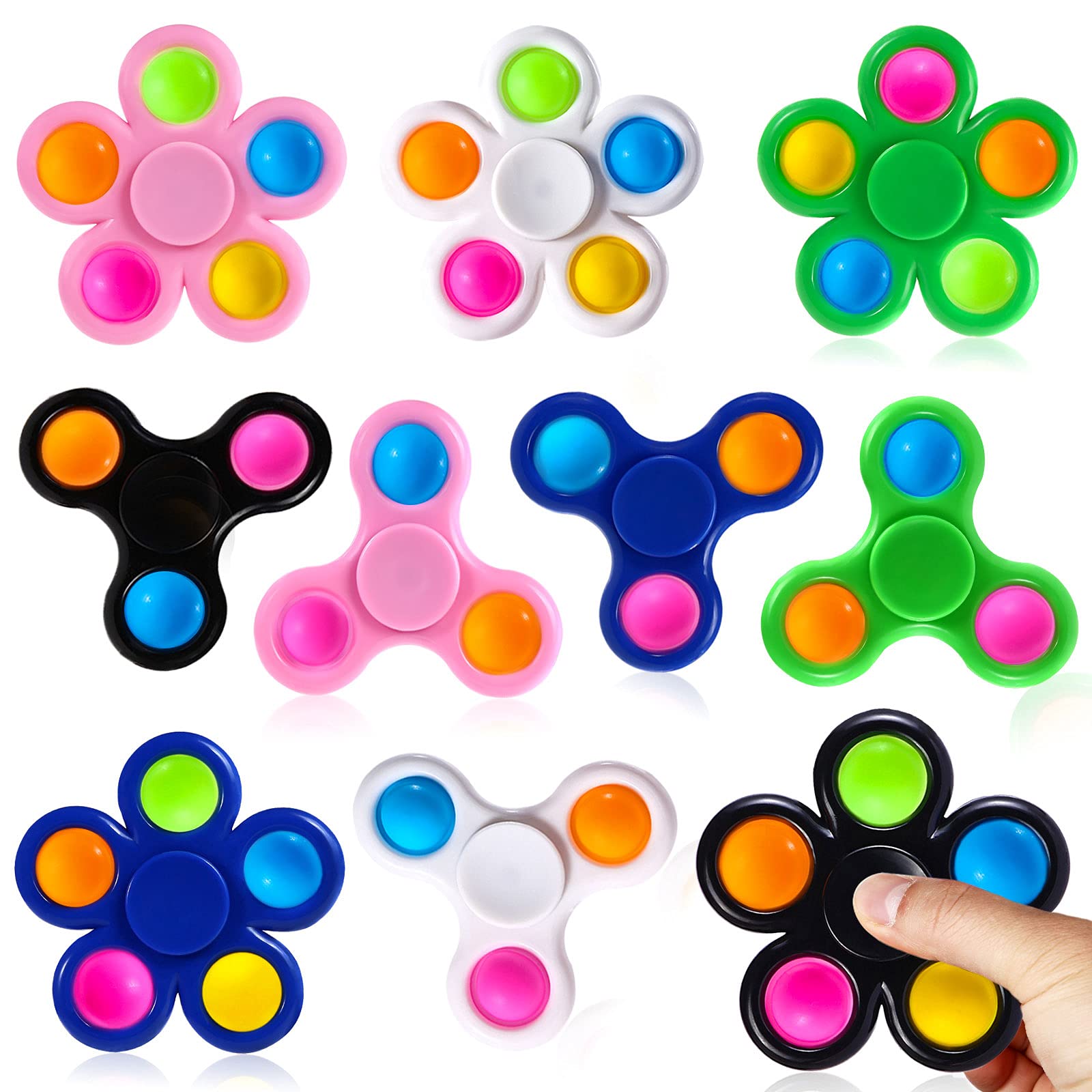 SCIONE 10 Pack Pop Fidget Spinners Push Bubble Pop Simple Fidget Toy for Kids Adults, Christmas Pop Party Favors Goodie Bag Stuffers Sensory Fidget Packs ADHD Anxiety Stress Relief Reducer