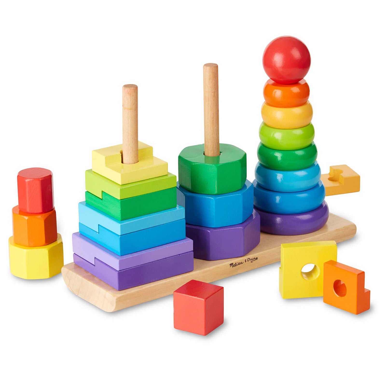 Melissa & Doug Geometric Stacker - Wooden Educational Toy