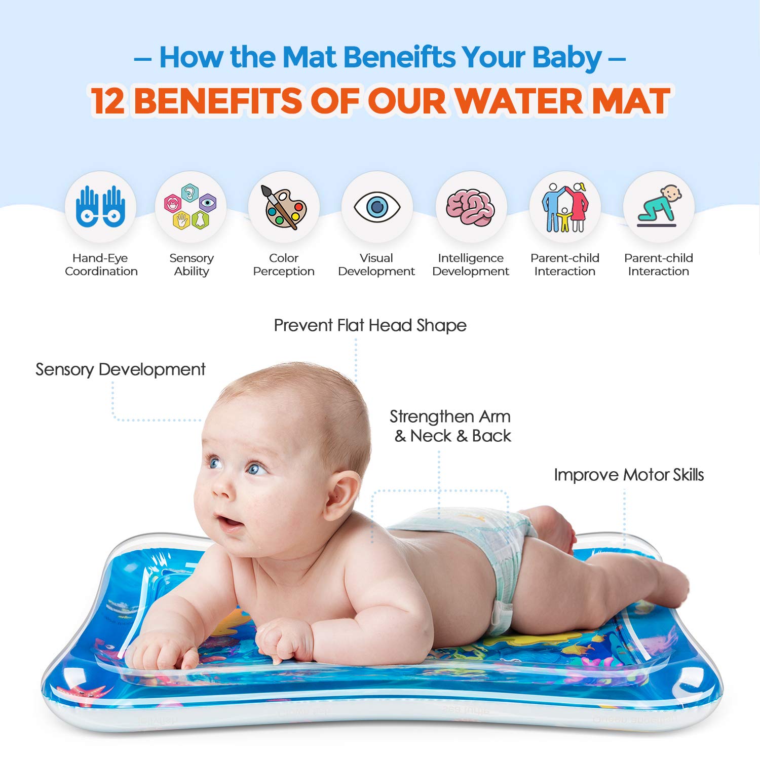Hitituto Tummy Time Baby Water Mat Inflatable Baby Play Mat Activity Center for Infant Baby Toys 3 to 24 Months, Baby Gifts for Boys Girls