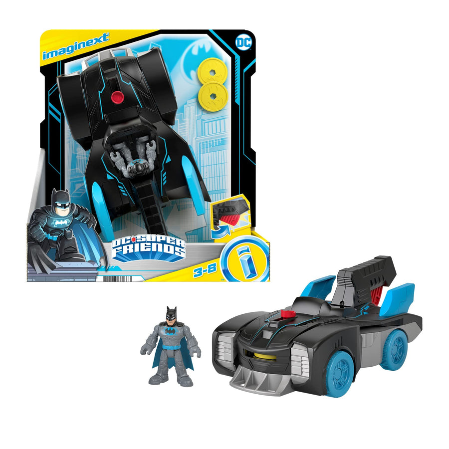 Fisher-Price Imaginext DC Super Friends Bat-Tech Batmobile, transforming push-along vehicle with light-up Batman figure for preschool kids ages 3-8