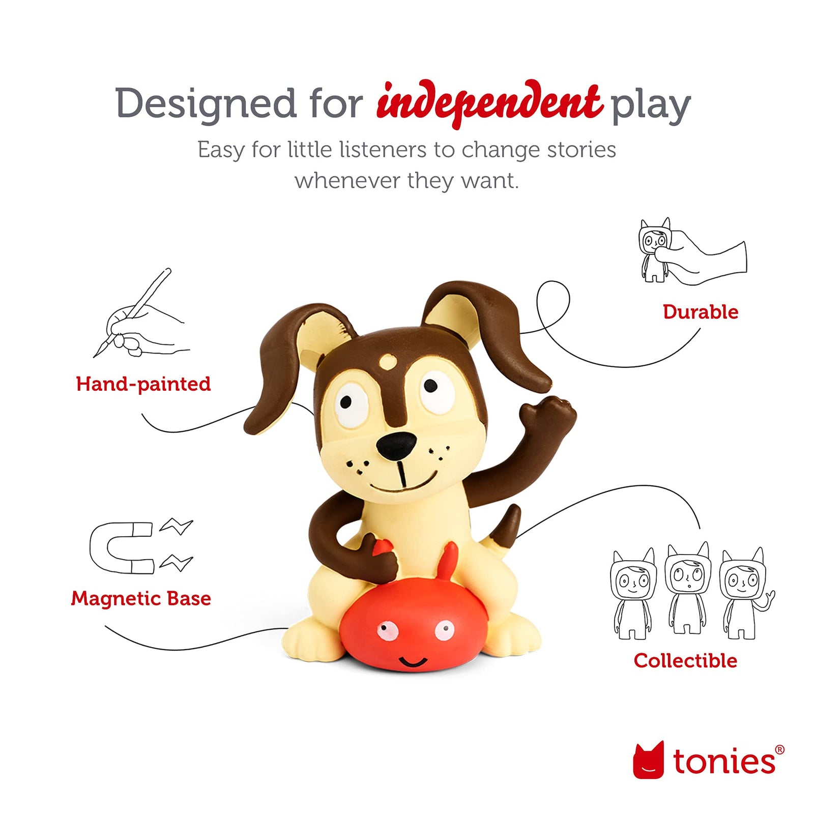 Toniebox Audio Player Starter Set with Woody, Simba, Nemo, Baloo, Playtime Puppy, and Foldable Headphones Imagination Building, Screen-Free Digital Listening Experience for Stories & Music - Red