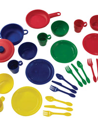 KidKraft 27-Piece Primary Colored Cookware Set, Plastic Dishes and Utensils for Play Kitchens, Gift for Ages 18 mo+
