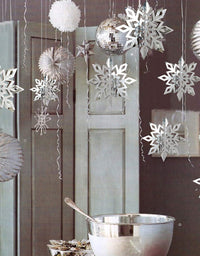Winter Christmas Hanging Snowflake Decorations, 12PCS 3D Large Silver Snowflakes & 12PCS White Paper Snowflakes Hanging Garland for Christmas Winter Wonderland Holiday New Year Party Home Decoration
