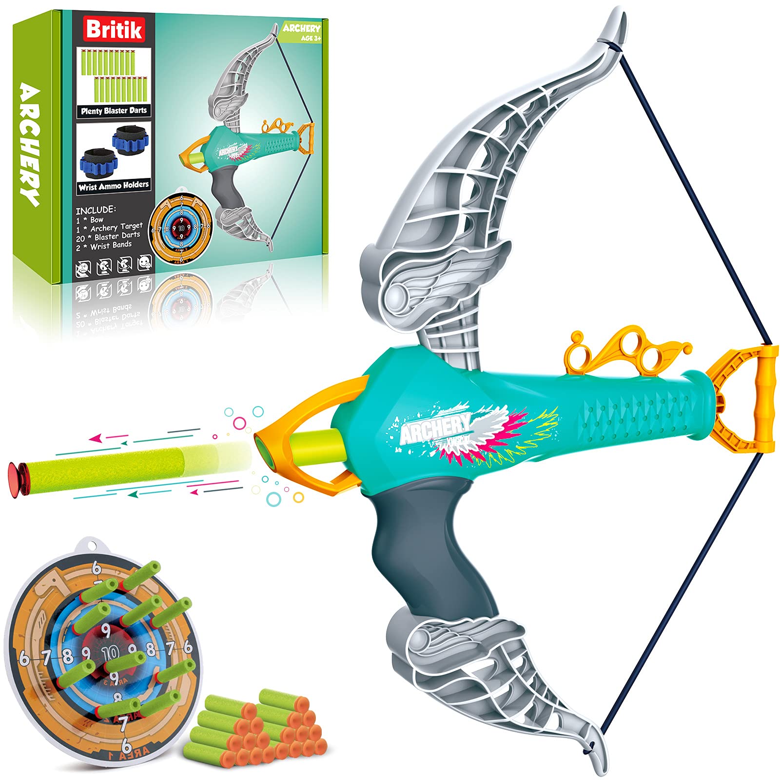 Britik Bow and Arrow Set for 3 4 5 6 7 8 Year Old Boys, Outdoor Toys for Kids Ages 4-8 Toys for 5 Year Old Boys Toys for 6 Year Old Boys Gifts Indoor Games Birthday Gifts for Boys Girls Kids