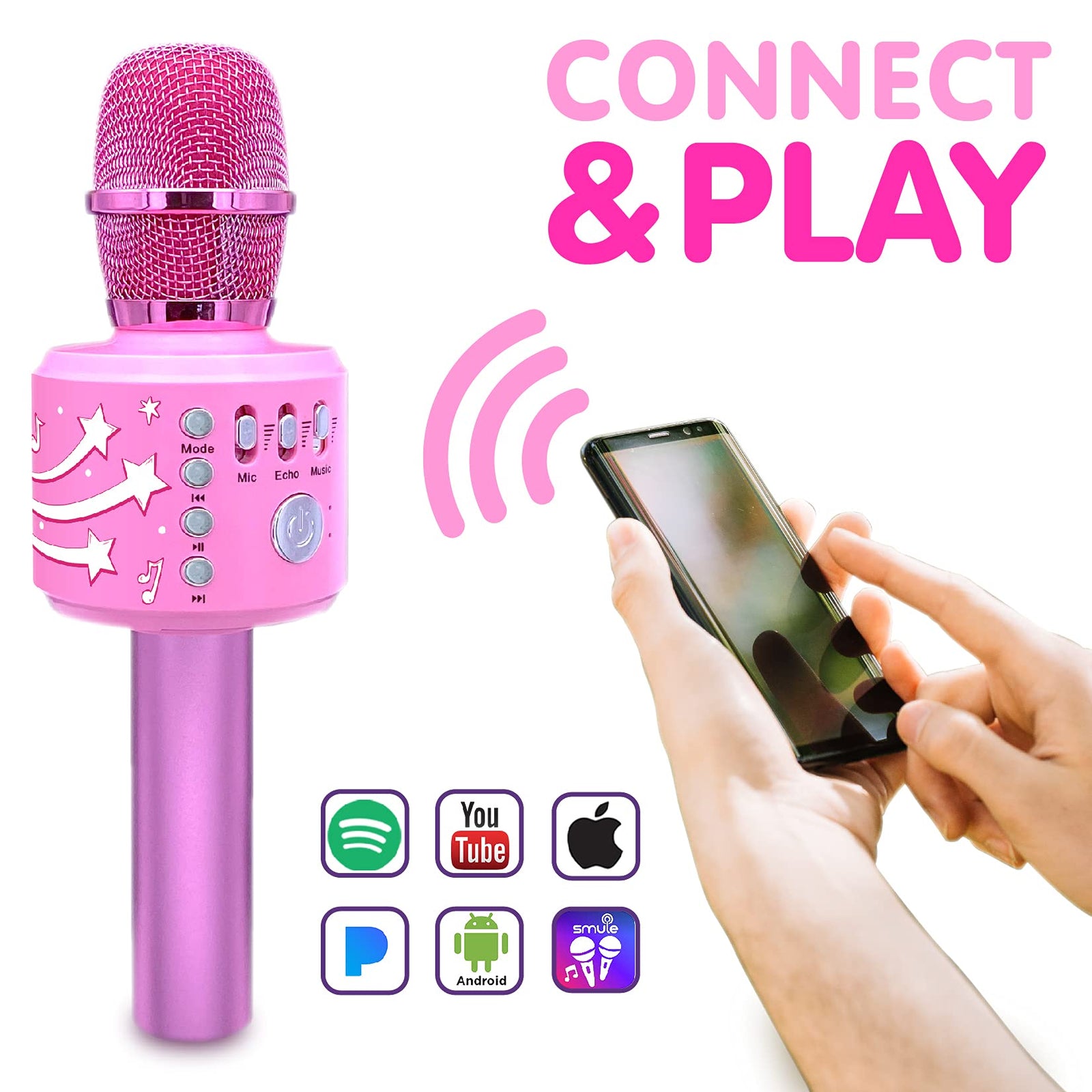 Move2Play Bluetooth & 30 Famous Songs Kids Karaoke Microphone, Gift for Girls Age 4 5 6 7 8 Years Olds