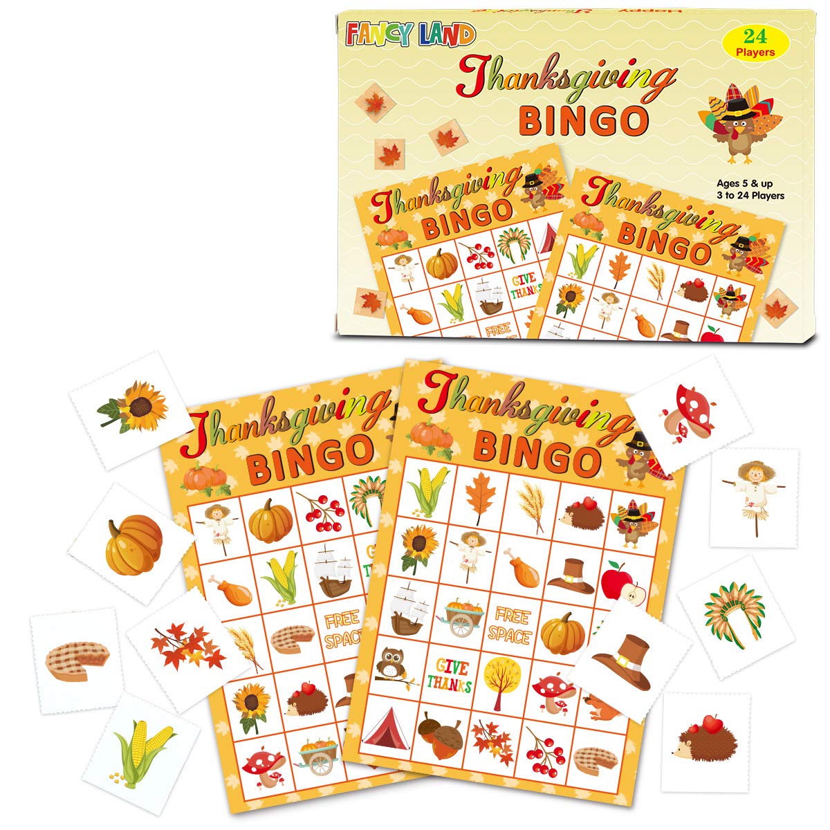 Fancy Land Thanksgiving Bingo Game 24 Players for Kids Holiday Party Craft Supplies
