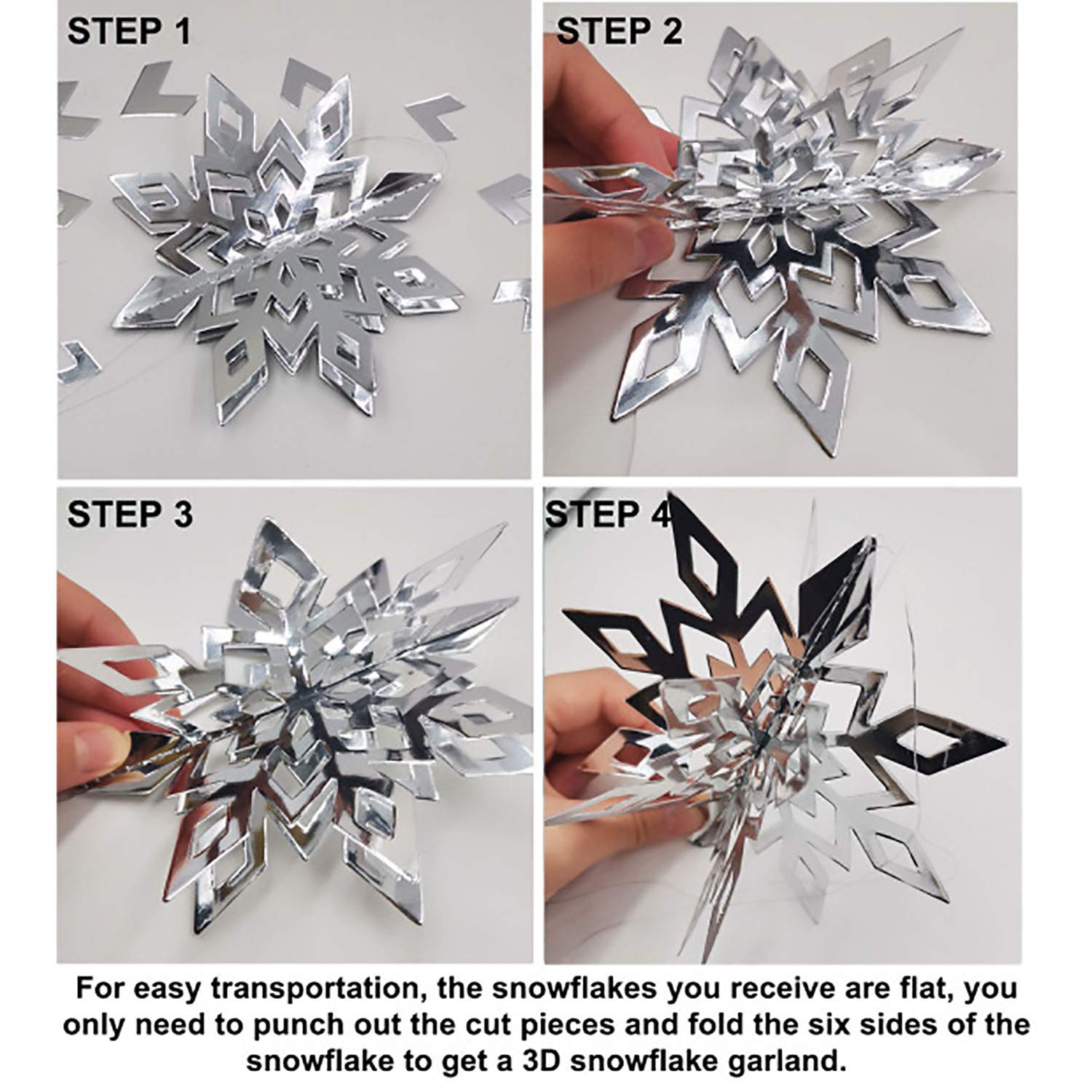Winter Christmas Hanging Snowflake Decorations, 12PCS 3D Large Silver Snowflakes & 12PCS White Paper Snowflakes Hanging Garland for Christmas Winter Wonderland Holiday New Year Party Home Decoration