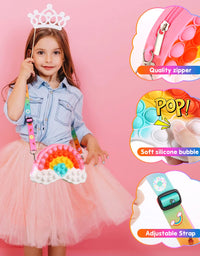 Tckoll Pop Purse Bag Fidgets for Girls,Rainbow Clouds Pop Purse Popper Bubbles Fidget Toys Handbags,Simple Anxiety Sensory Fidegt Toy,Fidget Toys Halloween Birthday Party Fidgets Gifts for Girls 10-12
