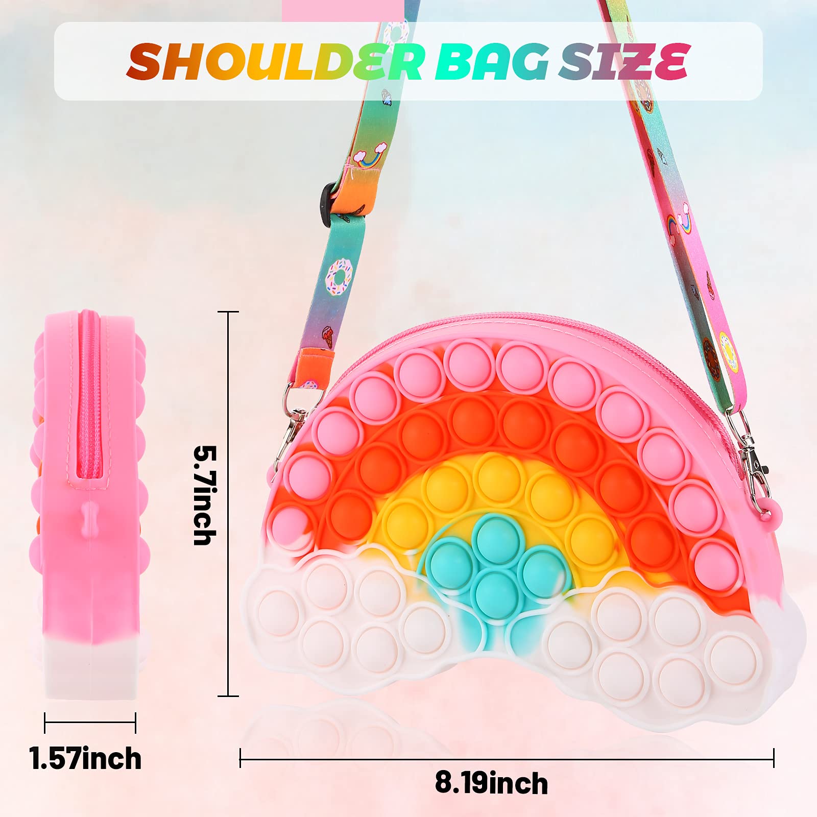 Pop Fidget Toys Shoulder Bag- Rainbow Pop Fidgets Bag Purse for Girls- Relief Stress Sensory Fidget Toys for Kids- Push Popper Crossbody Handbags Christmas Pop Halloween Birthday Party Gifts