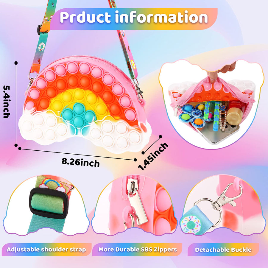 Pop Purse Fidget Toy for Girls, Rainbow pop Fidget Bag Party Favors, Pop Sensory School Supplies Birthday Party Gifts