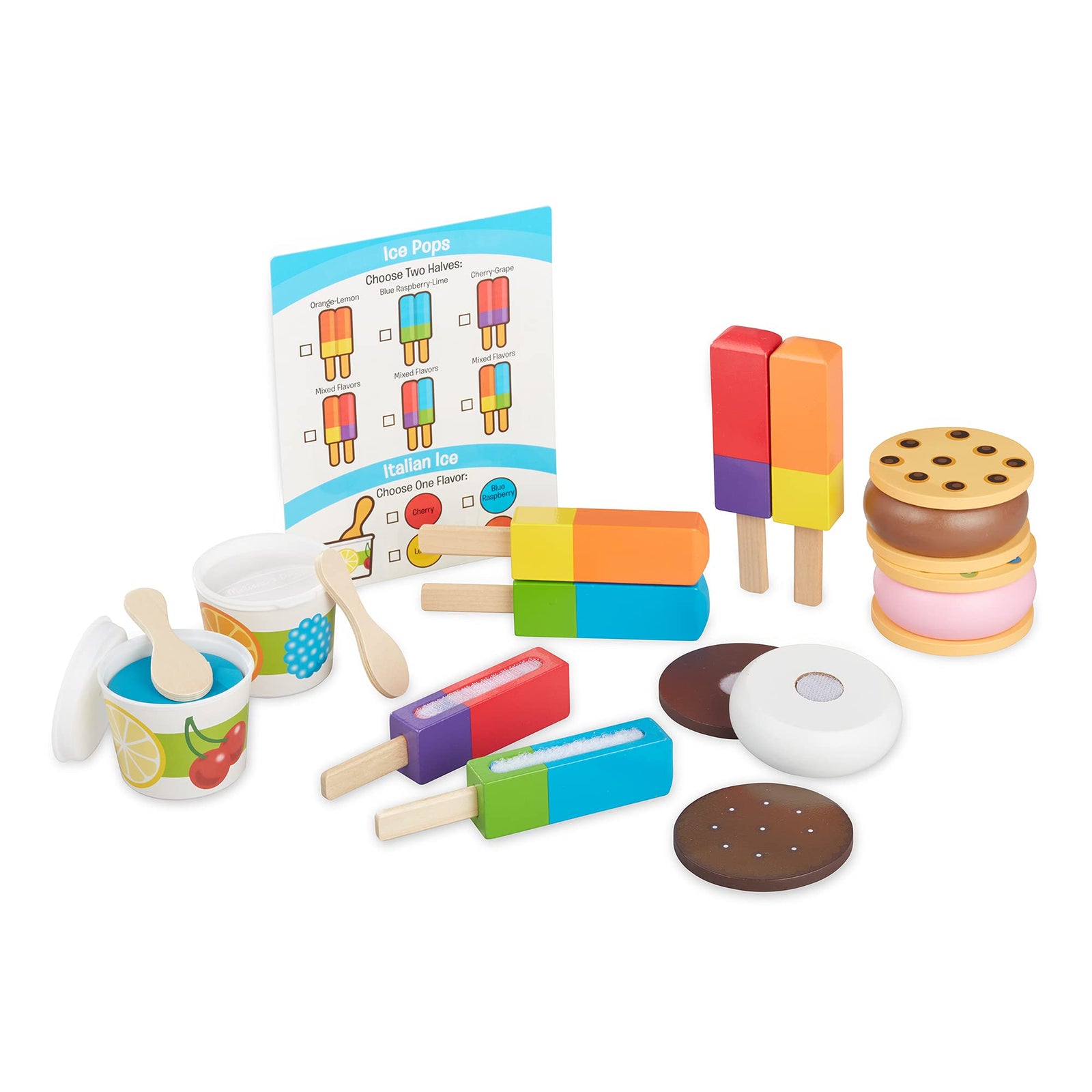 Melissa & Doug Wooden Frozen Treats Ice Cream Play Set (24 pcs) - Play Food and Accessories