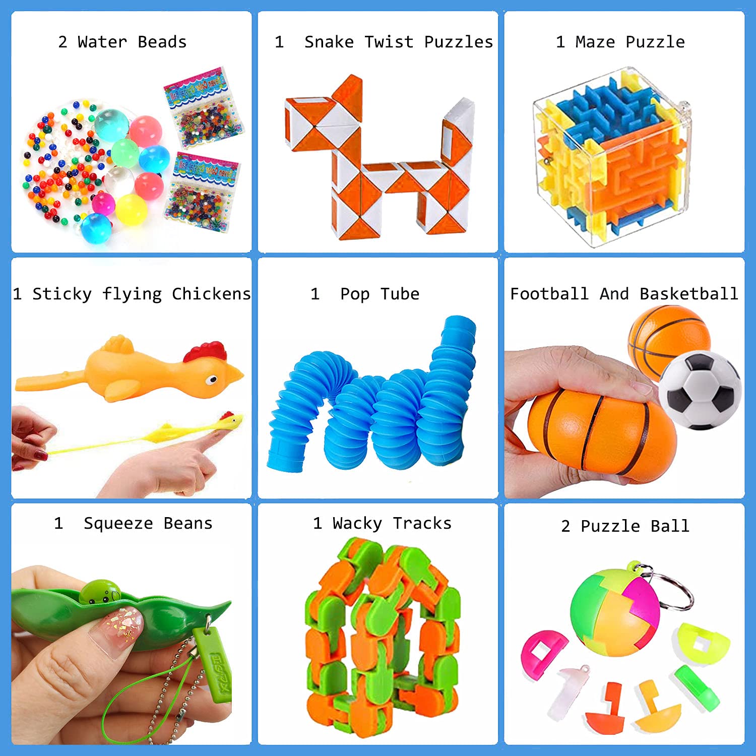 GONGYIHONG 40 Pack Sensory Fidget Toys Bundle, Fidget Cube/Liquid Motion Timer /Bike Chain/Soybeans Squeeze Grape Ball- Perfect for Kids&Adult…