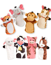 Melissa & Doug Animal Hand Puppets (Set of 2, 4 animals in each) - Zoo Friends and Farm Friends
