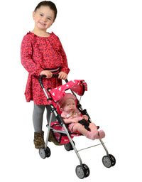 The New York Doll Collection My First Doll Stroller with Basket & Heart Design Foldable Doll Stroller, Pink
