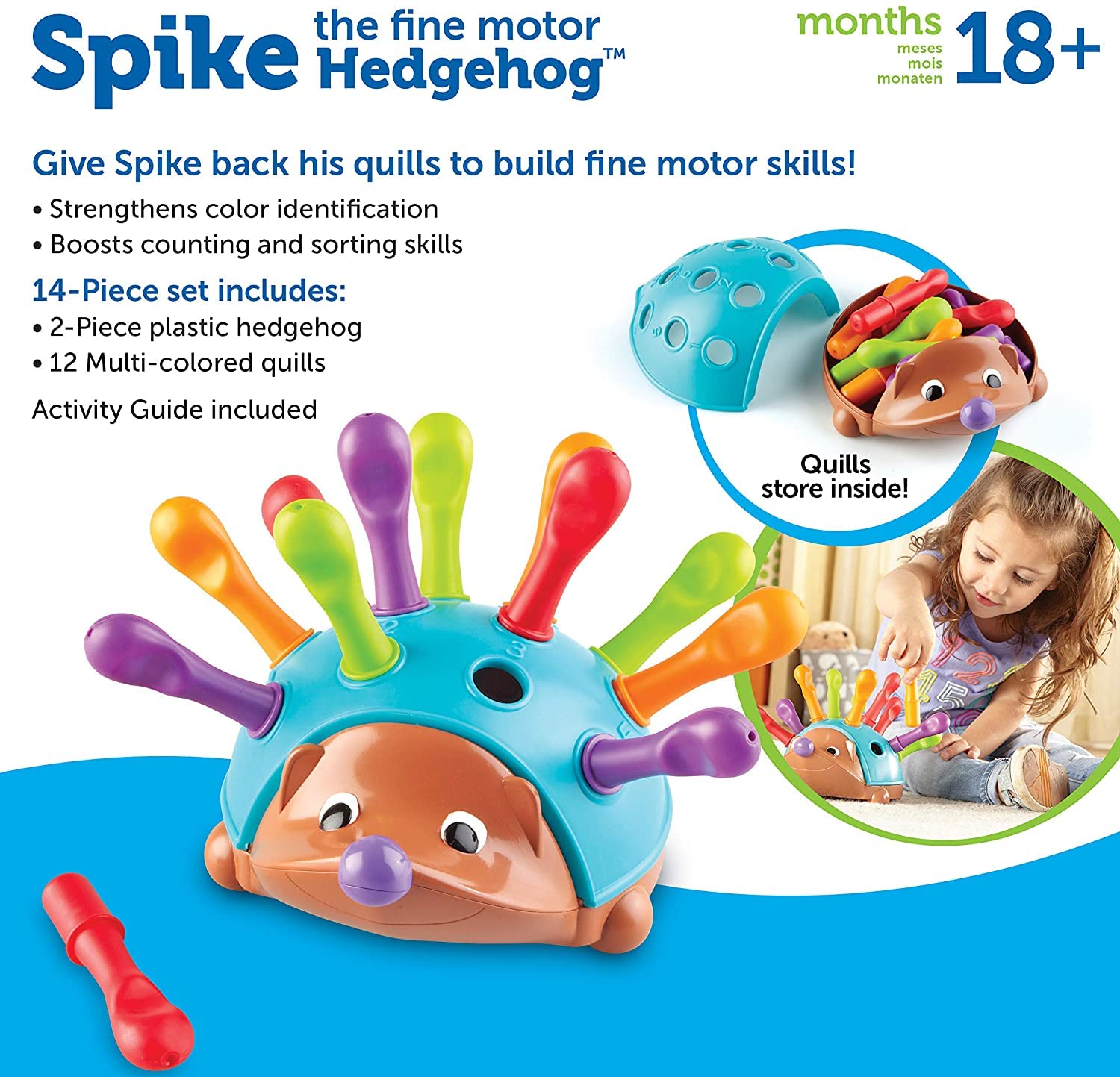 Learning Resources Spike The Fine Motor Hedgehog, Fine Motor and Sensory Toy, Educational Toys for Toddlers, Ages 18 months+